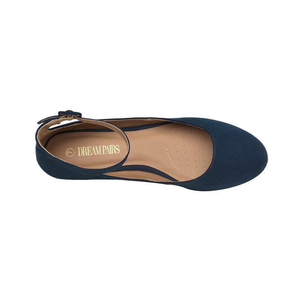 Ankle Strap Low Wedge Flats - NAVY SUEDE - 3